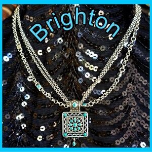 🩵BRIGHTON NECKLACE Silver & Turquoise Triple Silver Chain Pendant/Toggle Closure